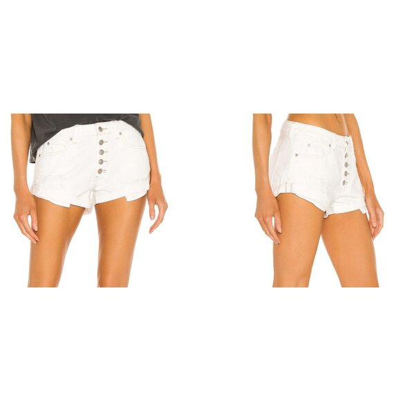 We The Free x Free People Romeo Rolled Cut Off Short Button Front 30 White Denim - Picture 1 of 11